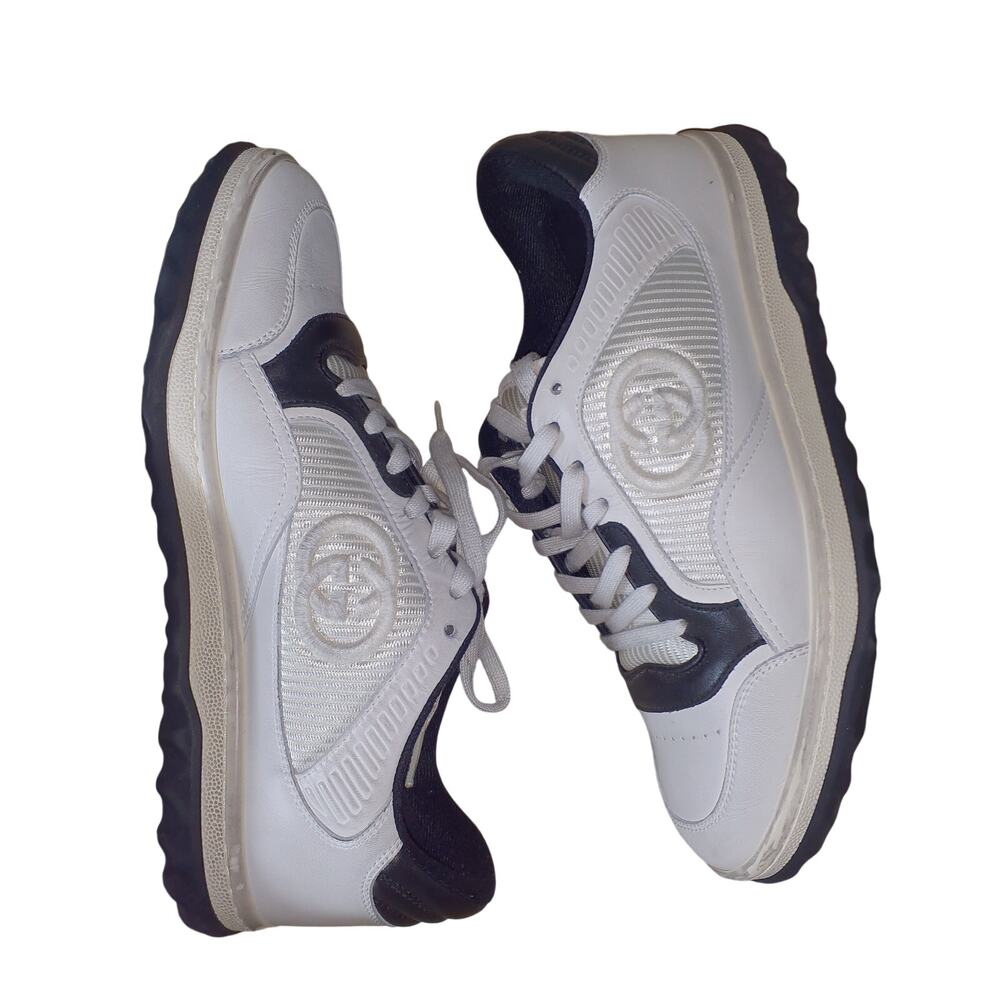 Gucci Classic Off White And Black Leather Mac80 Sneakers Size 7